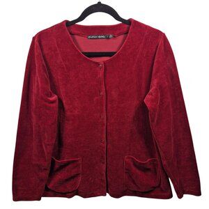 Gudrun Sjoden Sweater Womens S Red Cotton Cardigan Long Sleeve Velour Pockets